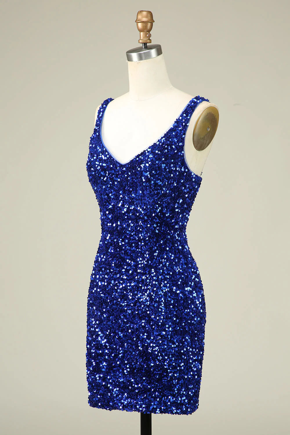 Amzcw Classy Royal Blue Sheath V Neck Sequin Fitted Short Homecoming Dress