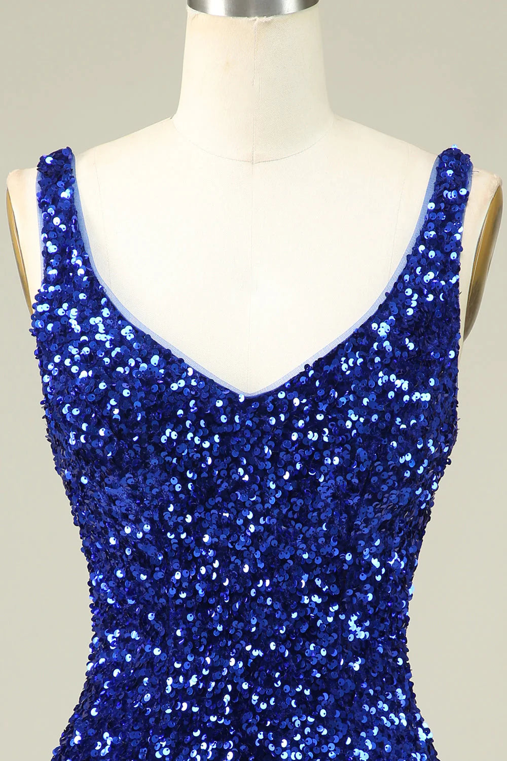 Amzcw Classy Royal Blue Sheath V Neck Sequin Fitted Short Homecoming Dress