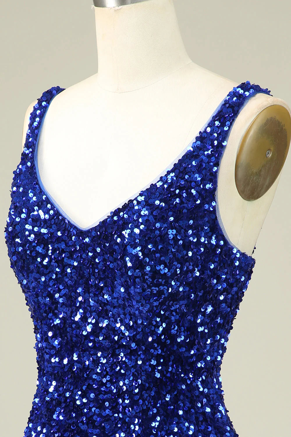Amzcw Classy Royal Blue Sheath V Neck Sequin Fitted Short Homecoming Dress