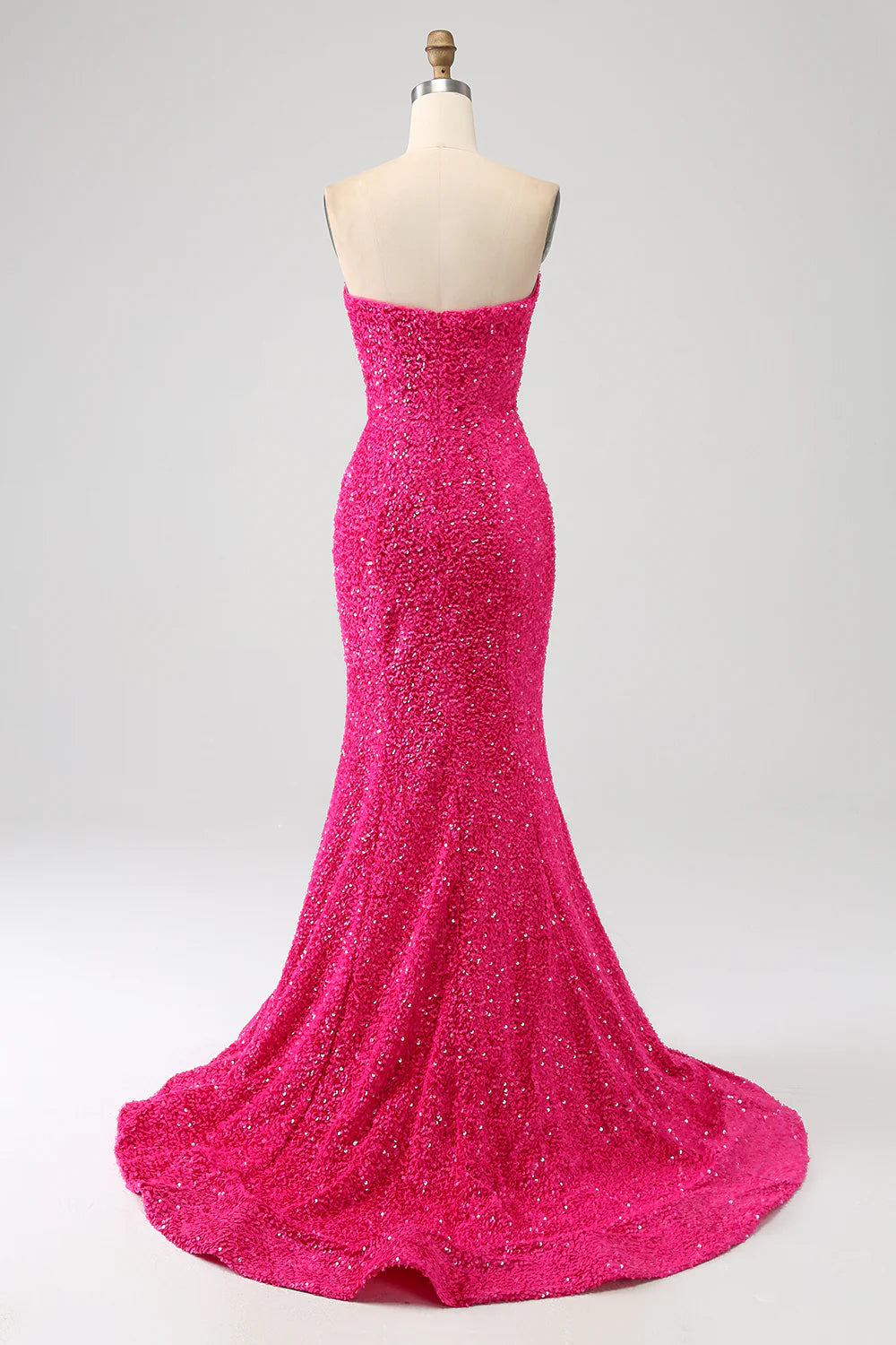 Amzcw Fuchsia Mermaid Sweetheart Sweep Train Prom Dress With Sequins prom dresses shops