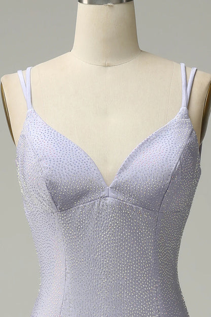 Vestido de fiesta largo color lila con tirantes finos y sirena de Amzcw 