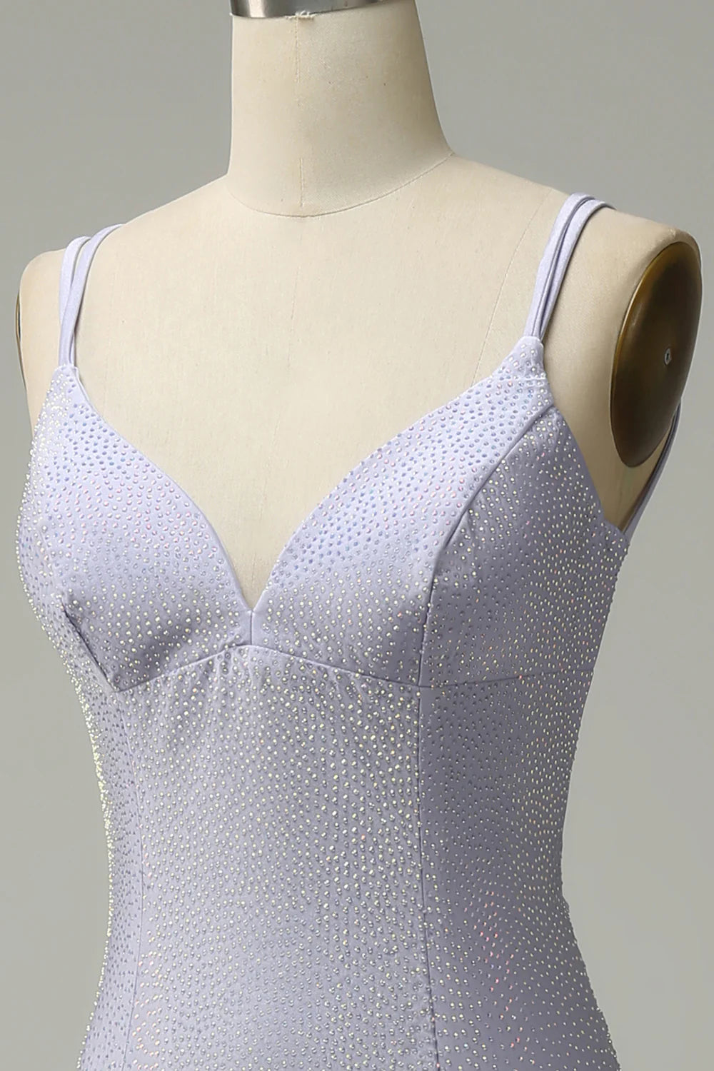 Vestido de fiesta largo color lila con tirantes finos y sirena de Amzcw 