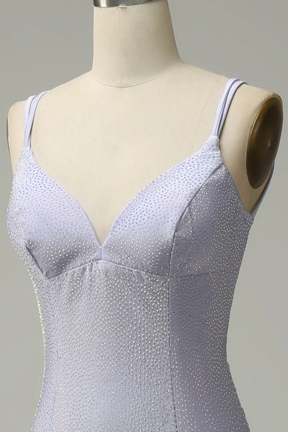 Vestido de fiesta largo color lila con tirantes finos y sirena de Amzcw 