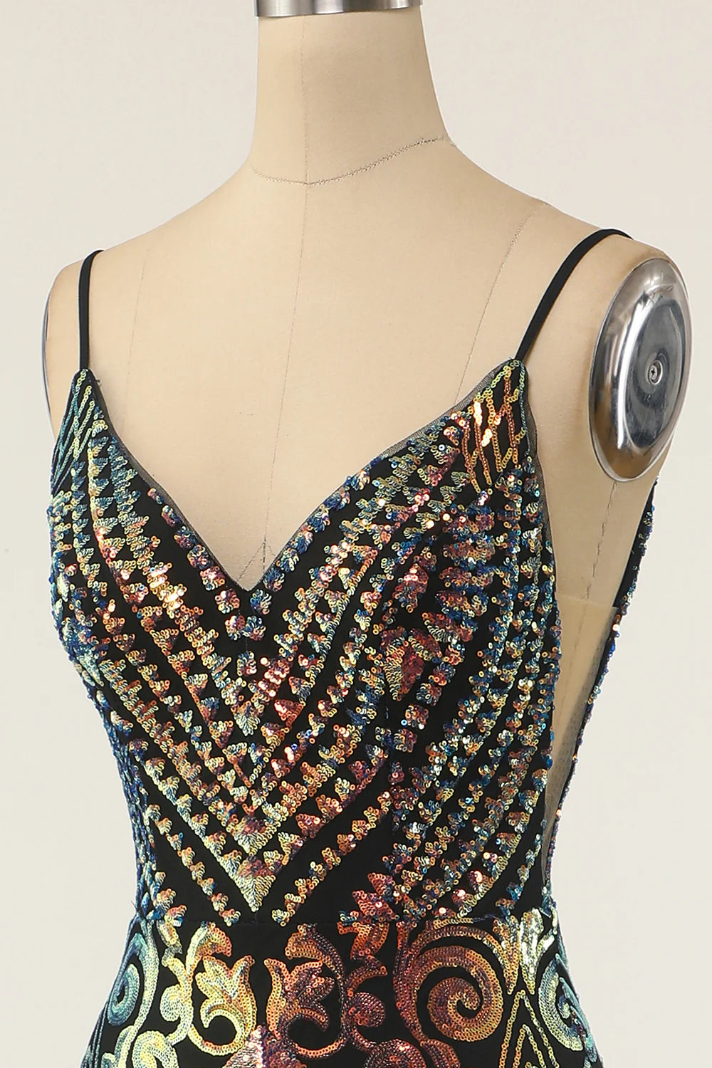 Vestido de fiesta de sirena negro con lentejuelas