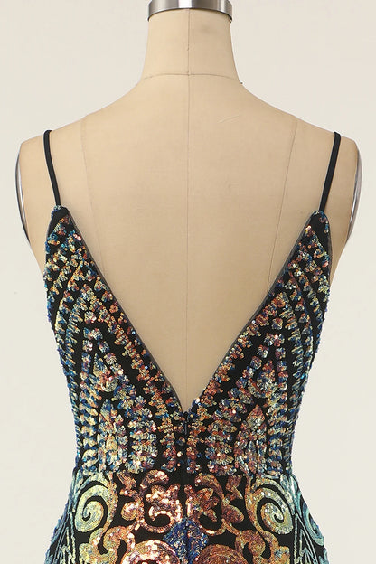 Vestido de fiesta de sirena negro con lentejuelas