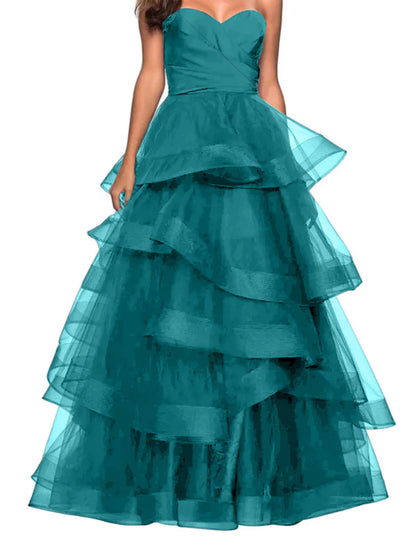A-Line Sweetheart Ruffles Ball Gown Prom Dresses For Evening Party
