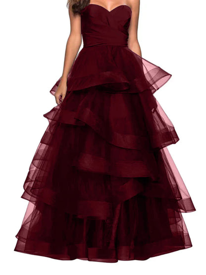A-Line Sweetheart Ruffles Ball Gown Prom Dresses For Evening Party