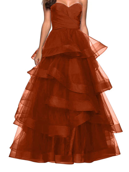 A-Line Sweetheart Ruffles Ball Gown Prom Dresses For Evening Party