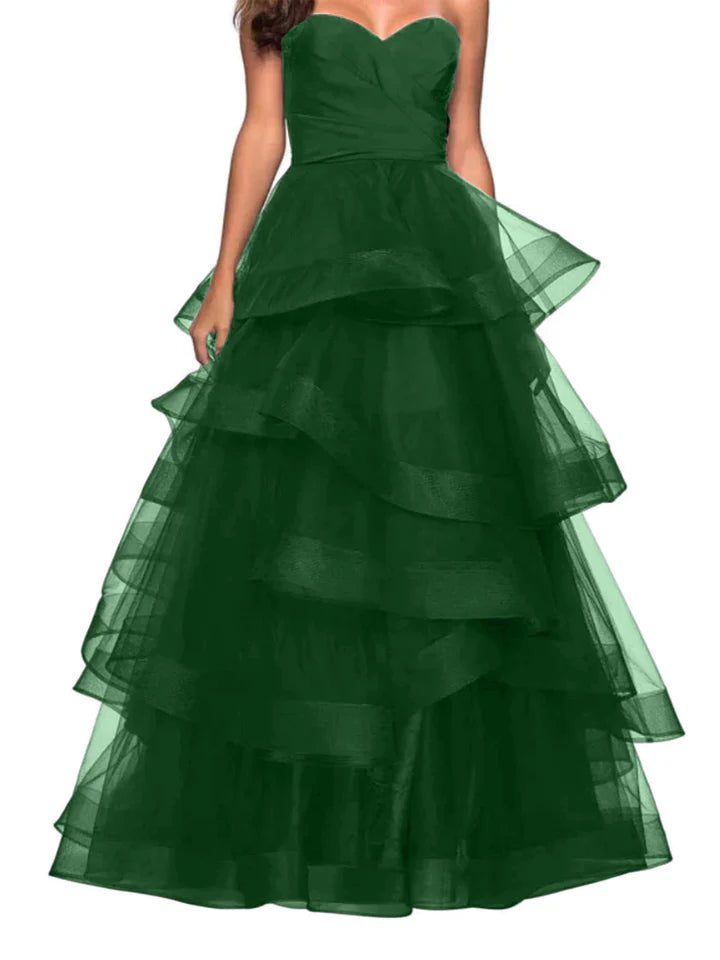 A-Line Sweetheart Ruffles Ball Gown Prom Dresses For Evening Party