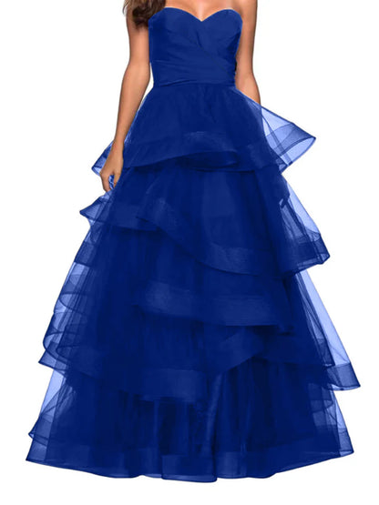 A-Line Sweetheart Ruffles Ball Gown Prom Dresses For Evening Party