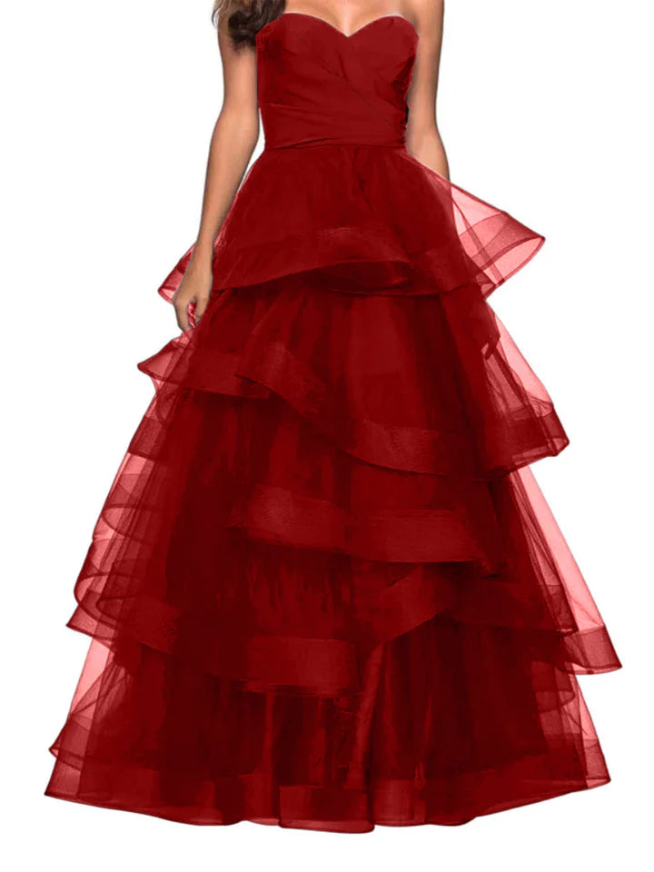 A-Line Sweetheart Ruffles Ball Gown Prom Dresses For Evening Party