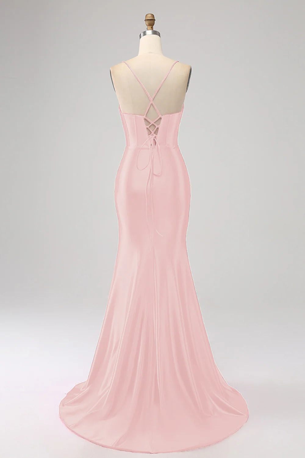 Amzcw Stunning Blush Pink Mermaid Spaghetti Straps Corset Prom Dress with Split Front prom dresses shops