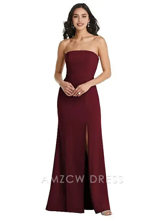Amzcw - Elegante vestido burdeos sin tirantes, corte tubo, corte maxi, vestido de noche, vestidos formales 