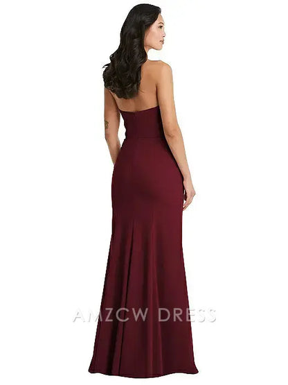 Amzcw - Elegante vestido burdeos sin tirantes, corte tubo, corte maxi, vestido de noche, vestidos formales 