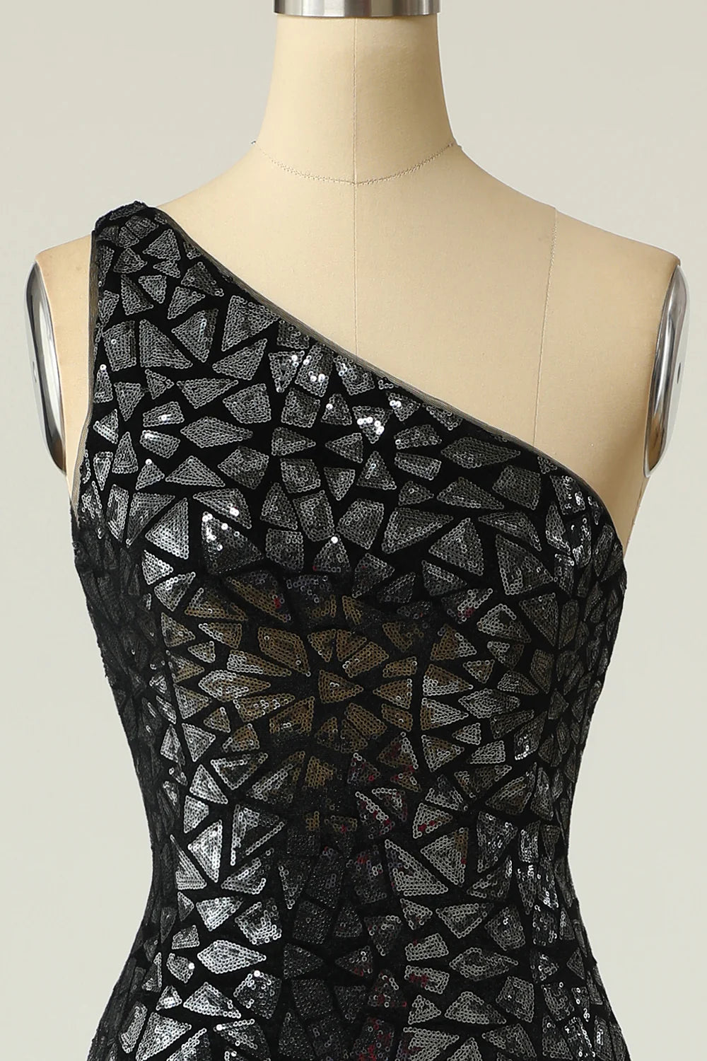 Vestido de fiesta de sirena con un solo hombro y lentejuelas doradas oscuras