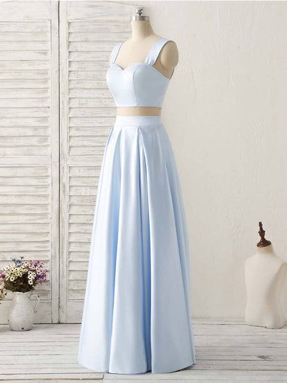 Vestidos de fiesta de satén azul con escote en forma de corazón y corte en A, vestidos de noche económicos hasta el suelo. 