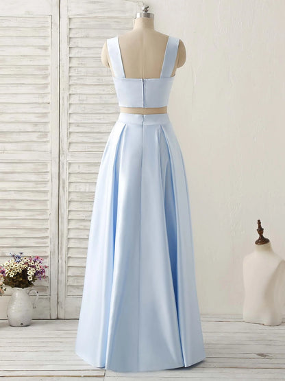 Vestidos de fiesta de satén azul con escote en forma de corazón y corte en A, vestidos de noche económicos hasta el suelo. 