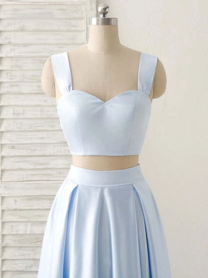 Vestidos de fiesta de satén azul con escote en forma de corazón y corte en A, vestidos de noche económicos hasta el suelo. 