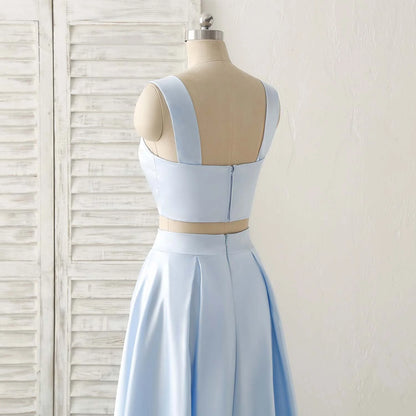Vestidos de fiesta de satén azul con escote en forma de corazón y corte en A, vestidos de noche económicos hasta el suelo. 