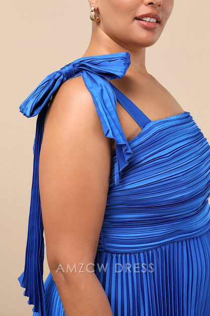 Vestido largo elegante y elegante con lazo, sin mangas, plisado y azul real, de Amzcw.