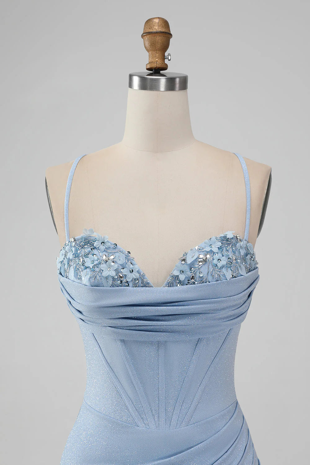 Amzcw Light Blue Bodycon Spaghetti Straps Corset Short Homecoming Dress