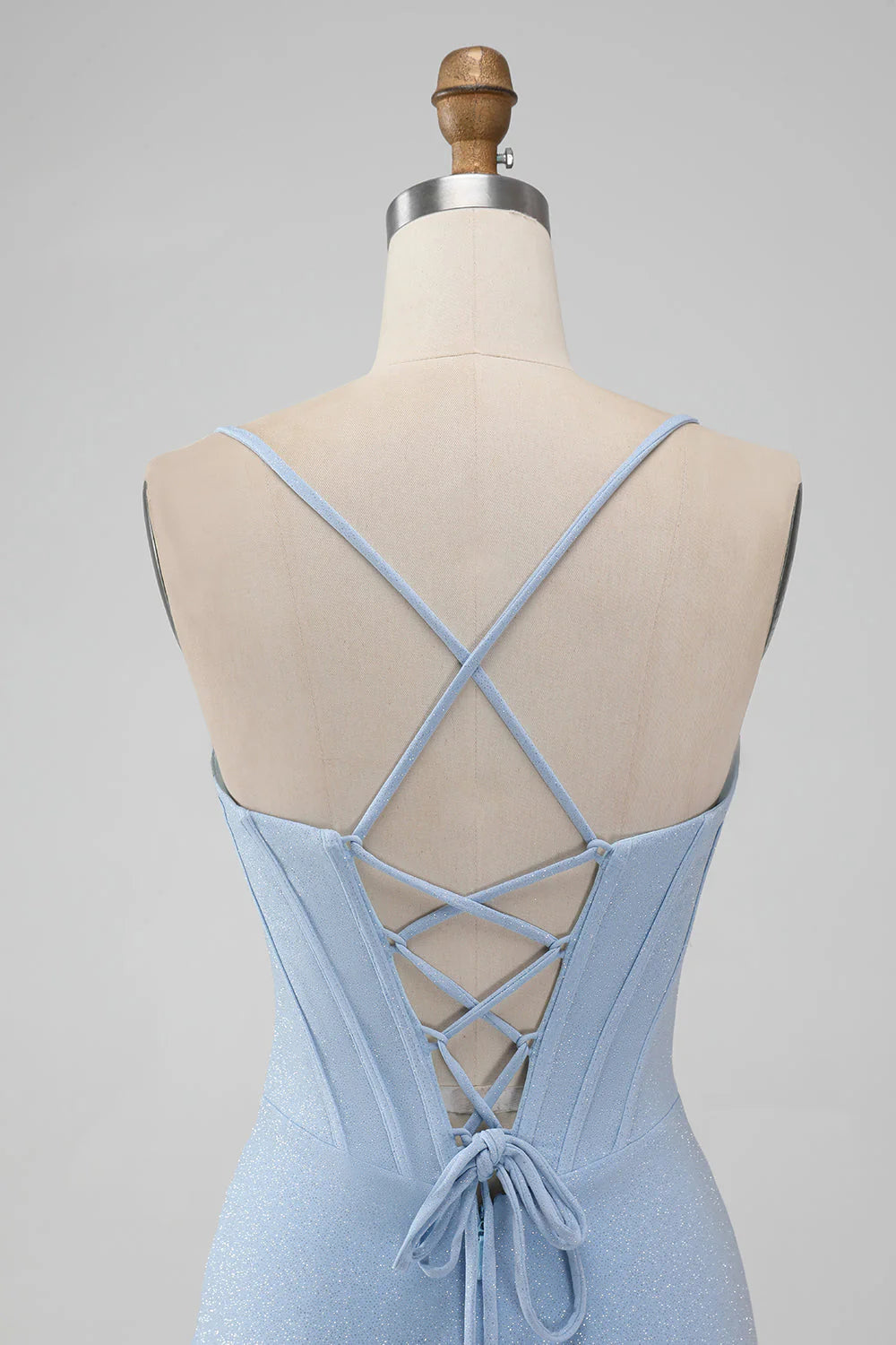 Amzcw Light Blue Bodycon Spaghetti Straps Corset Short Homecoming Dress