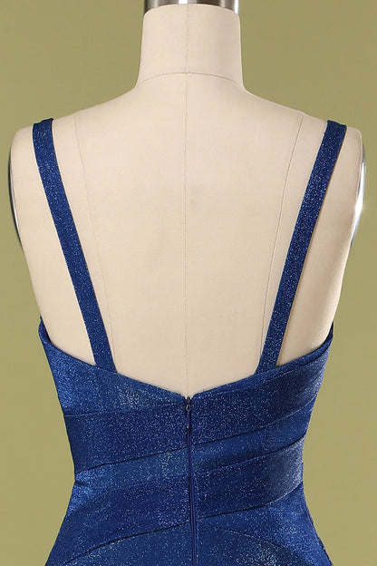 Vestido de fiesta largo azul real con purpurina 