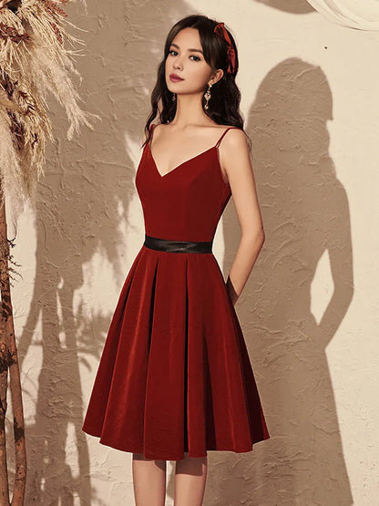 Amzcw Burgundy velvet v neck short prom dress burgundy homecoming dress prom dresses shops