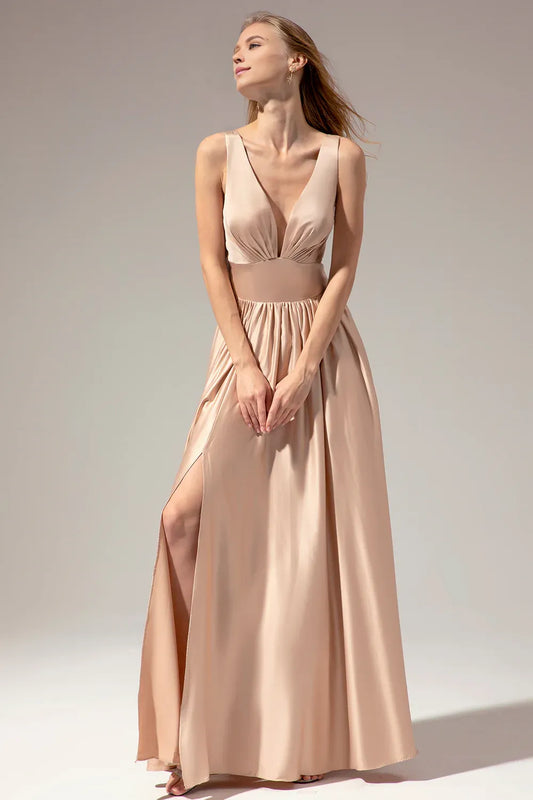 Amzcw Satin Long Prom Party Dress With Slit gowns evening dresses dressesgowns evening dresses