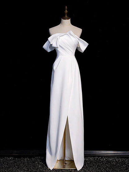 Vestido de fiesta largo de satén blanco con hombros descubiertos de Amzcw, vestido formal largo blanco, vestido de fiesta en tienda 