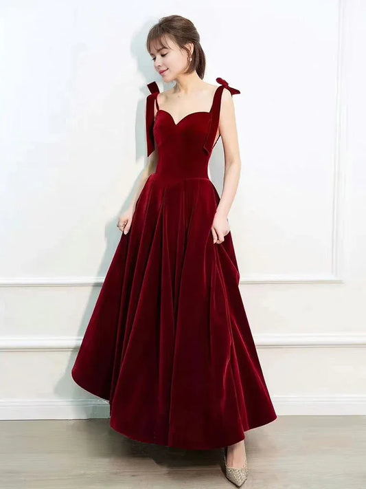 Suknia balowa Amzcw A-Line Sweetheart Neck Velvet w kolorze bordowym, długa, burgundowa, formalna sukienka na studniówkę w sklepie