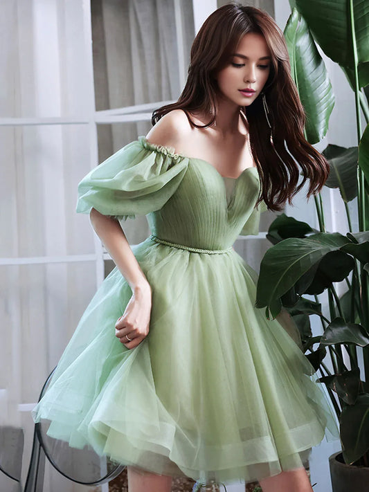 Vestido de fiesta corto de tul verde Amzcw, vestido de fiesta de tul verde, vestidos formales 