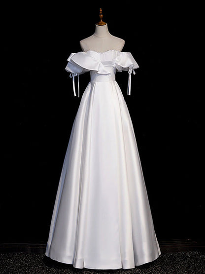 Vestidos de fiesta largos de satén blanco de corte A de Amzcw, vestidos de noche blancos, vestido de fiesta en tienda 