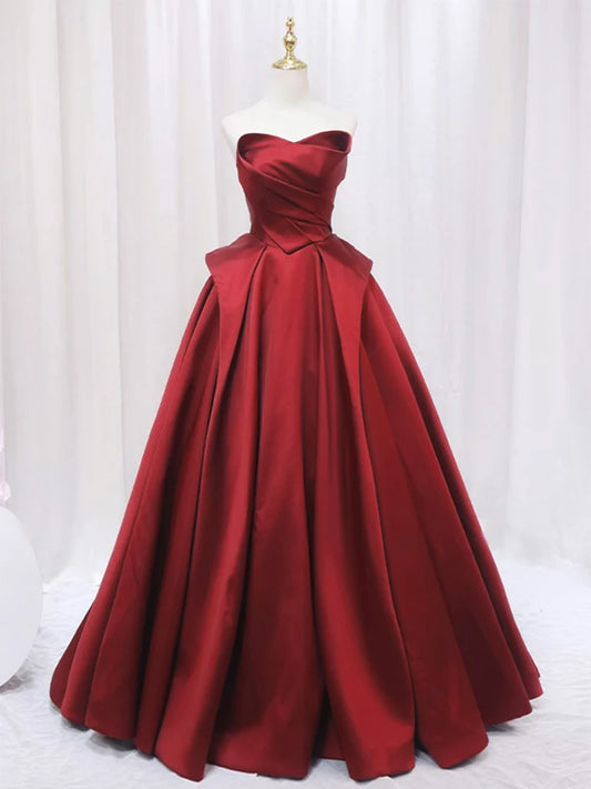 Suknia balowa Amzcw A-Line Satin Burgundy Long Prom Dress Burgundowa formalna sukienka w sklepie 