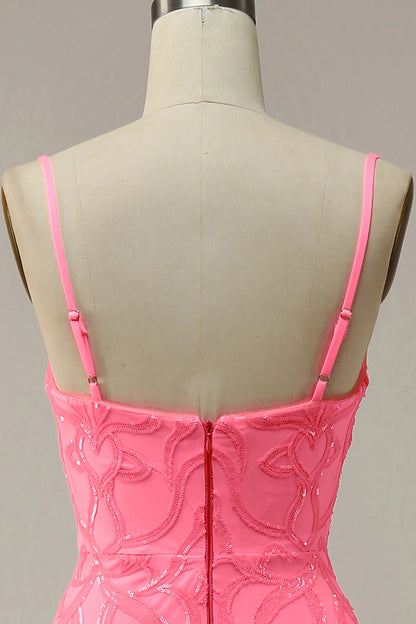 Vestido de fiesta con lentejuelas y purpurina en color rubor 