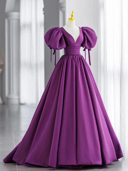 Vestidos de fiesta largos de satén con escote en V morado de Amzcw Vestidos de noche morados Vestido de fiesta en tienda 