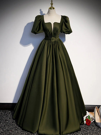 Vestido de fiesta largo de satén verde de Amzcw, corte A, vestido de fiesta formal verde, tiendas de vestidos de fiesta 