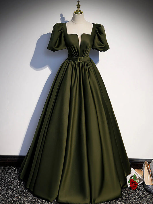 Vestido de fiesta largo de satén verde de Amzcw, corte A, vestido de fiesta formal verde, tiendas de vestidos de fiesta 
