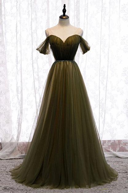 Amzcw Simple green tulle long prom dress green tulle evening dress formal wear dresses formal wear dresses
