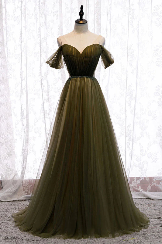 Amzcw Simple green tulle long prom dress green tulle evening dress formal wear dresses formal wear dresses