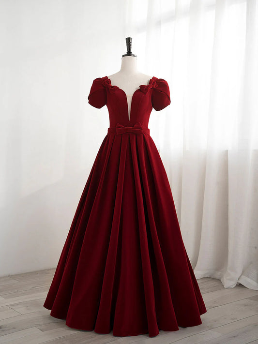 Amzcw A line velvet burgundy long prom dress burgundy bridesmaid dress prom dresses shops