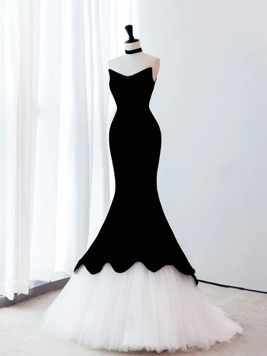 Amzcw Mermaid Velvet Black Long Prom Dress Black Long Formal Dress prom dress in store