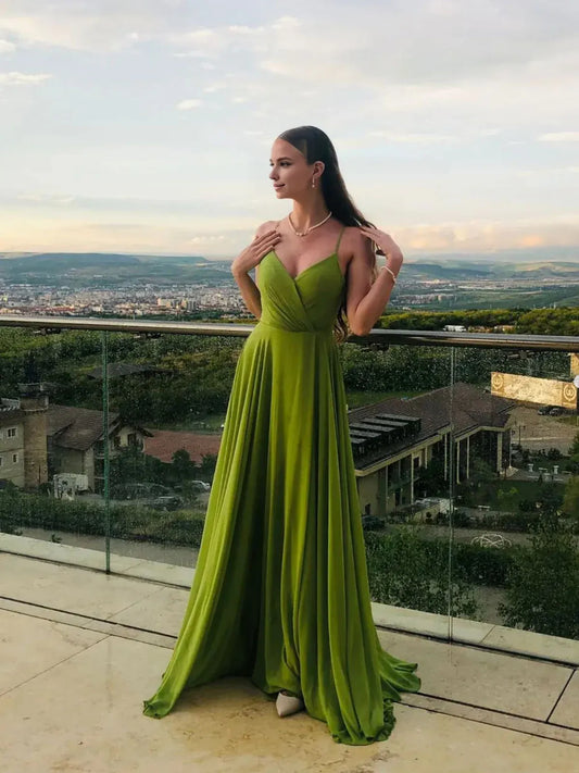 Vestido de fiesta largo de gasa verde sencillo Amzcw, corte A, vestido de noche verde, tiendas de vestidos de fiesta 