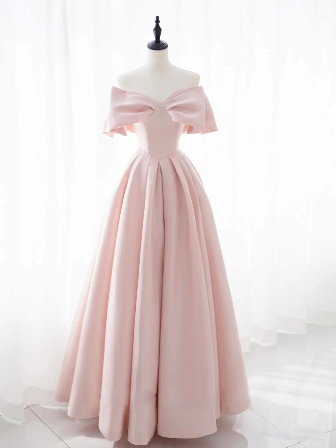 Amzcw Simple pink satin long prom dress pink A line evening dress formal wear dresses