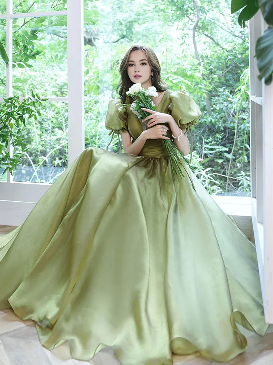 Vestido largo de fiesta de tul verde Amzcw, vestido largo de noche de tul verde, vestidos formales 