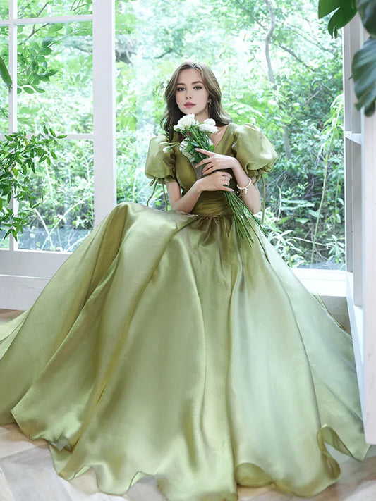 Vestido largo de fiesta de tul verde Amzcw, vestido largo de noche de tul verde, vestidos formales 