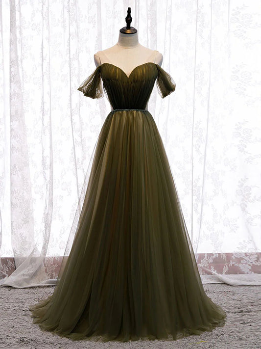 Amzcw Simple sweetheart tulle green long prom dress green evening dress stores with prom dresses