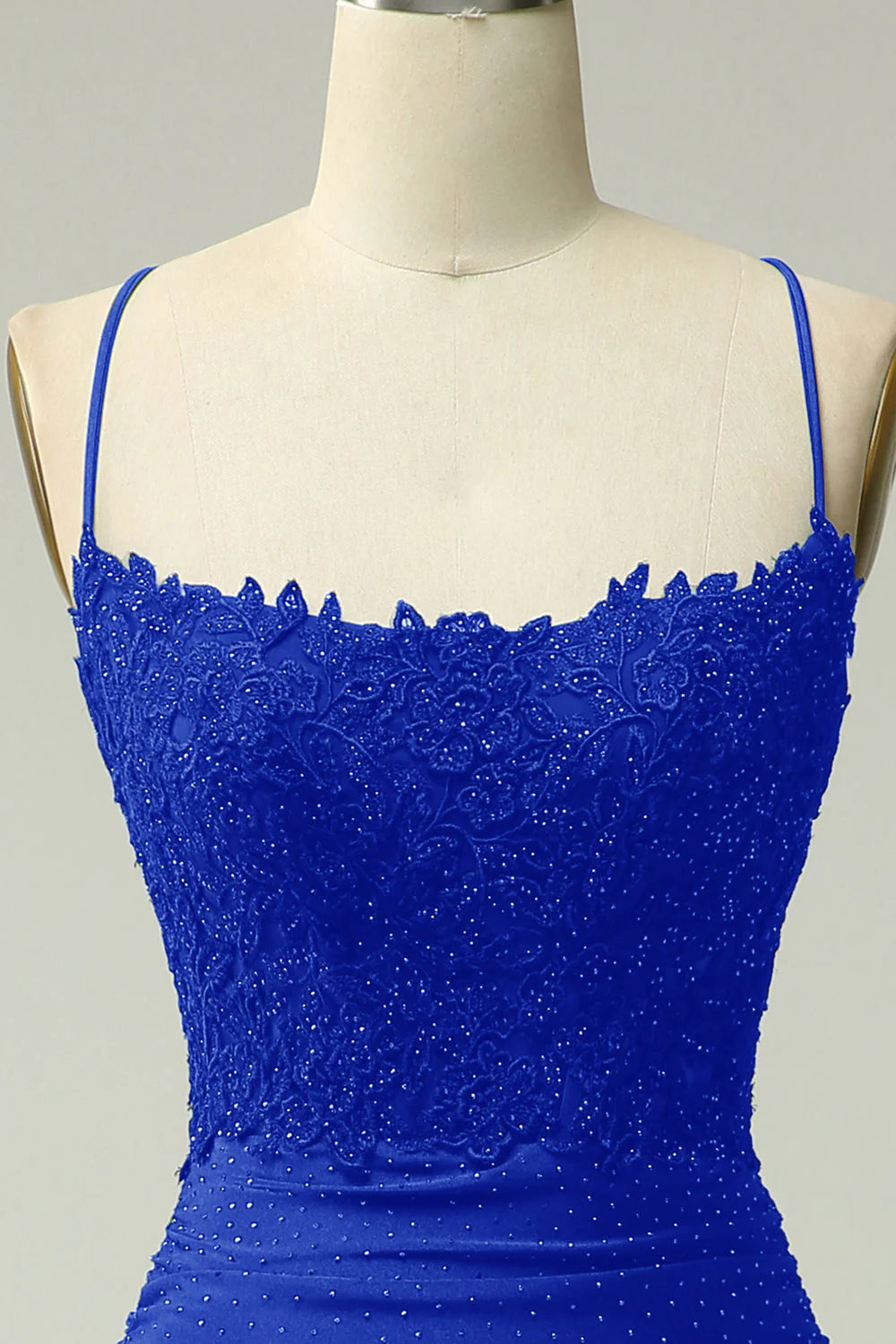 Amzcw Royal Blue Mermaid Halter Long Prom Dress with Appliques Beading