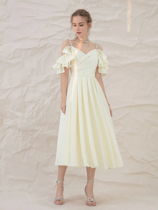 Amzcw Light yellow satin short prom dress yellow bridesmaid dress prom dresses shops