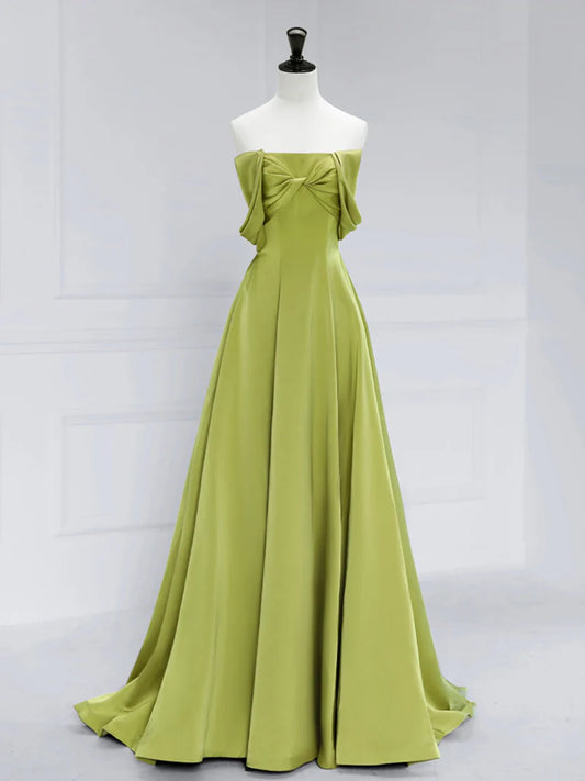 Amzcw A-Line Off Shoulder Satin Green Long Prom Dress Zielona długa formalna sukienka na studniówkę w sklepie 